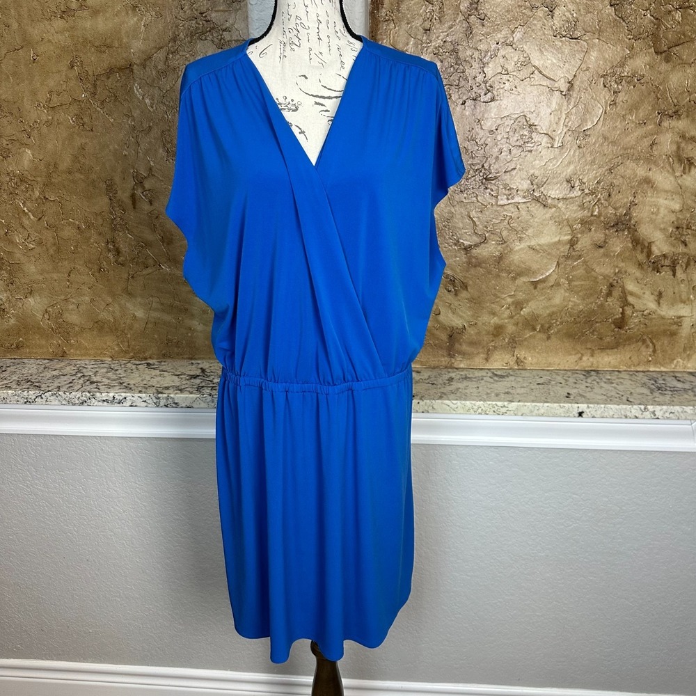 Tommy Bahama Blue Wrap-Front Short Sleeve Dress - Classic V-Neck